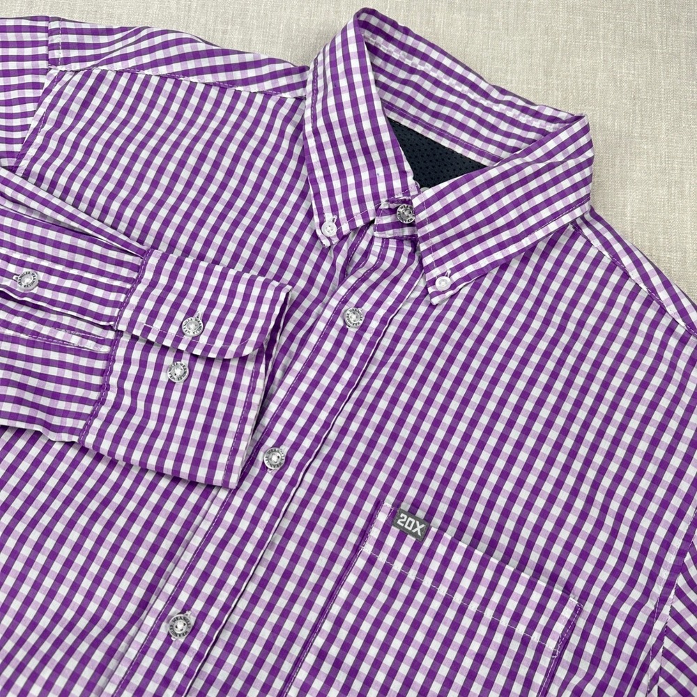 Wrangler 20X Button Down Mens‎ Western L Purple Check Performance Long Sleeve